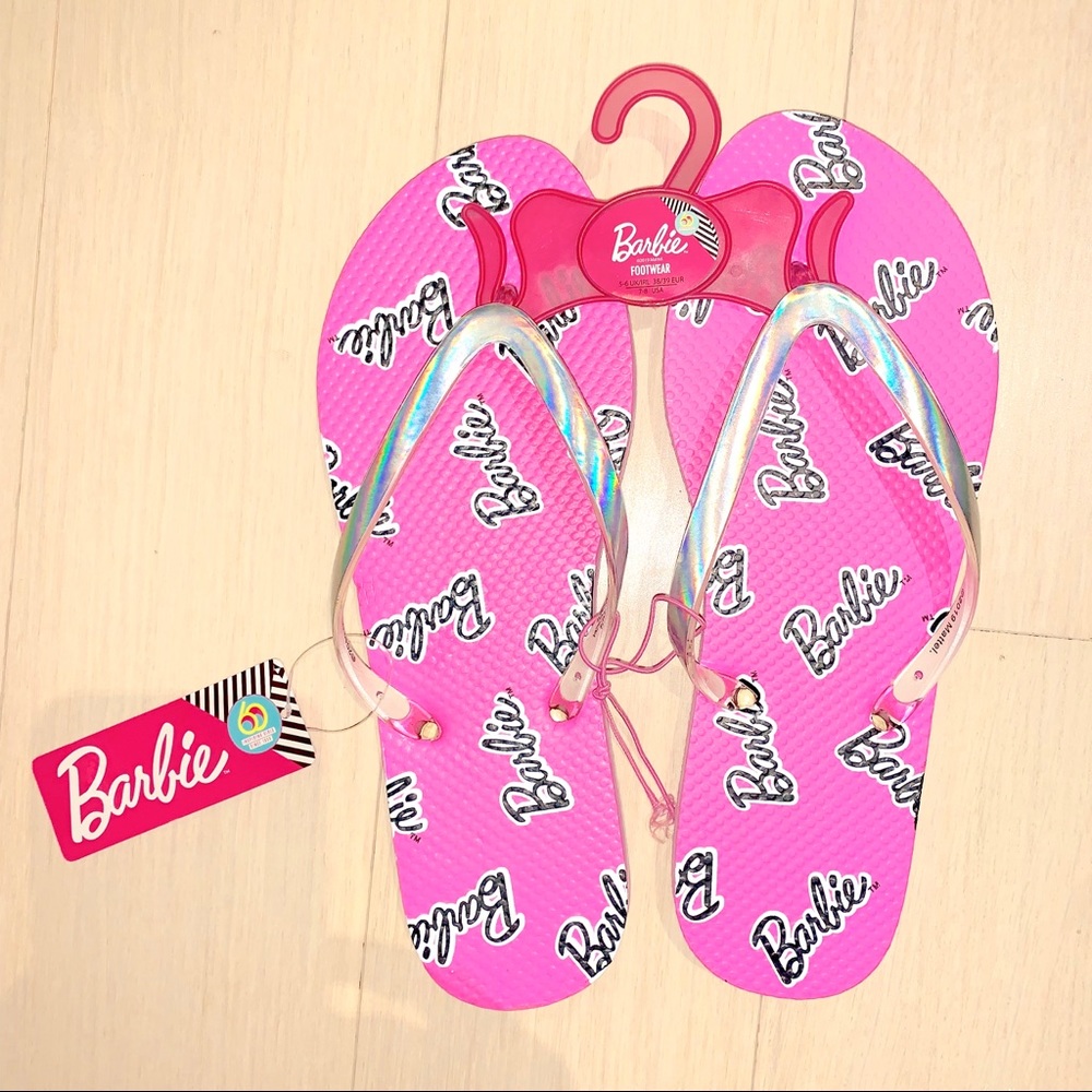 LAST PAIR Pink Barbie logo hologram flip flops - Picture 7 of 7